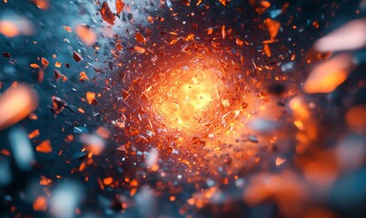 Abstract 3D rendering of floating shards in an abstract vortex. Dynamic motion and depth., Generative AI