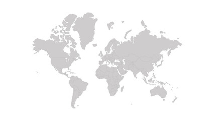 World Map in grey white colors. Grayscale all Earth continent isolated on white background for website, education, travel. Minimalist flat background for project and illustration.