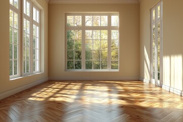 Obraz premium Modern bright interior of an empty room with a table and chairs. Mock up. Perfect for an interior rooms furniture template