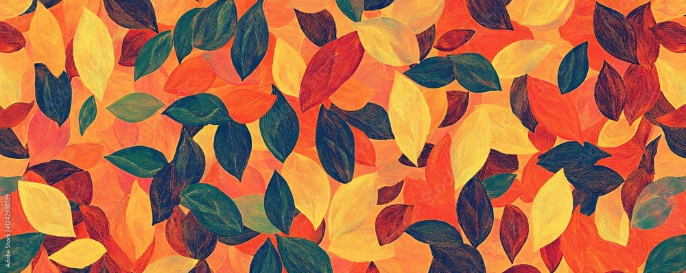 Poster colorful autumn leaves pattern creating warm artistic background