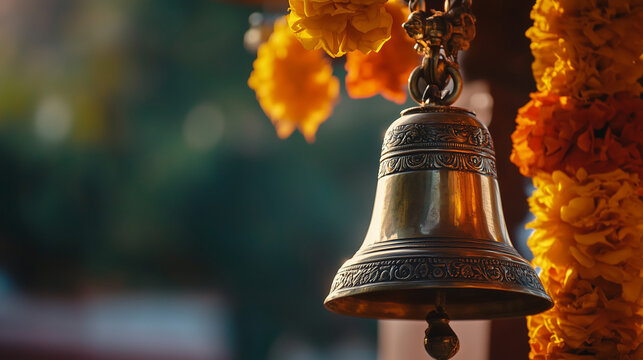 Close-Up of a Brass Bell Ringing During Ramakrishna Jayanti Prayers: A Symbol of Devotion and Sacred Vibrations