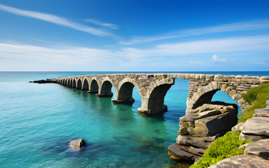 Obraz premium Ancient stone bridge over a tranquil ocean