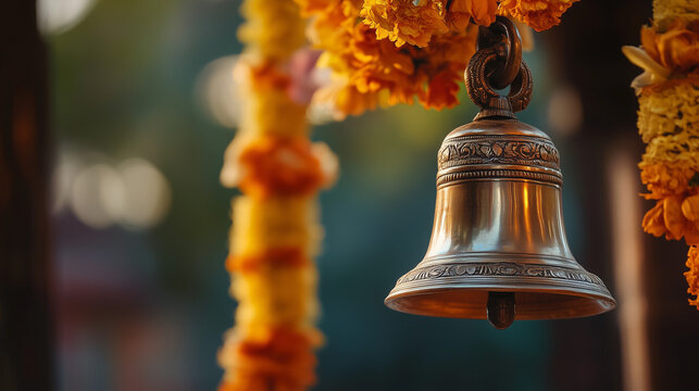 Close-Up of a Brass Bell Ringing During Ramakrishna Jayanti Prayers: A Symbol of Devotion and Sacred Vibrations