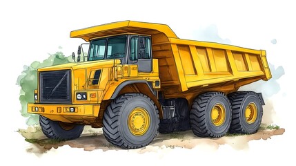 Mighty Yellow Dump Truck: A Watercolor Masterpiece