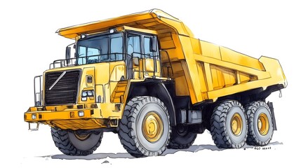 Powerful Yellow Dump Truck: A Watercolor Masterpiece!