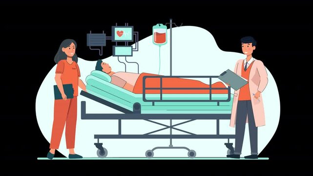 Enhance your healthcare projects with this flat vector animation scene, featuring various medical activities and services.