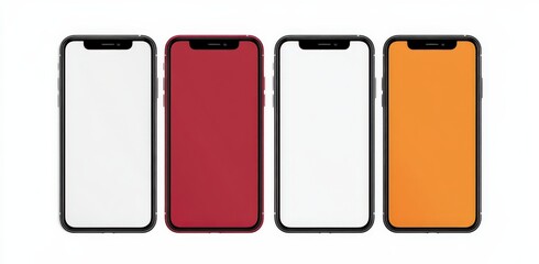 A row of colorful cell phones on a white background