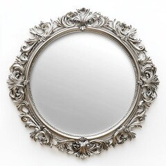 Ornate Silver Antique Mirror with Decorative Frame Art Design