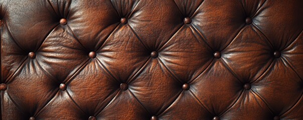Fototapeta premium A detailed closeup view of a luxurious brown leather couch featuring buttons