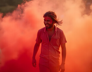 Illustration People with Holi Festival People Enjoying Color Splashing Festival