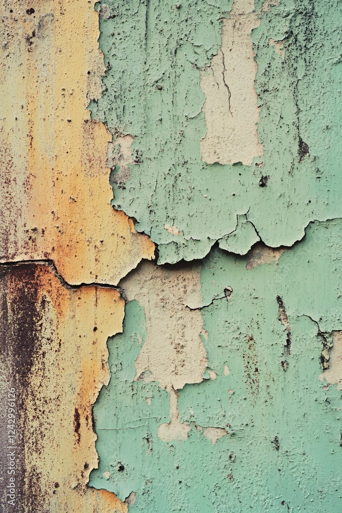 Aufkleber old weathered wall showing layers of paint and rusting metal
