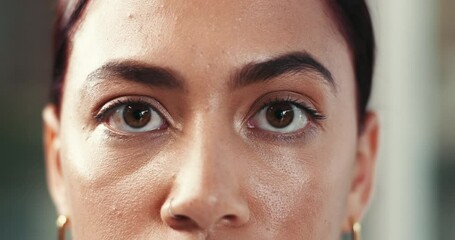 Woman, eyes and sight with optic awareness for eyecare, optometry or health and reflection. Closeup, portrait and female person staring with eyesight, clear iris or lashes at optometrist clinic