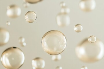 ethereal abstract background with floating champagne-colored bokeh circles, subtle gradient, pearlescent sheen, elegant minimalism