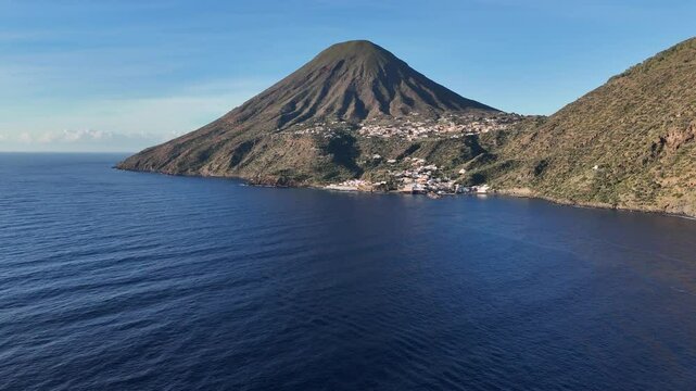 Aerial View of Salina Island - Volcanic Landscape in the Aeolian Islands, Tyrrhenian Sea, Sicily, Italy.