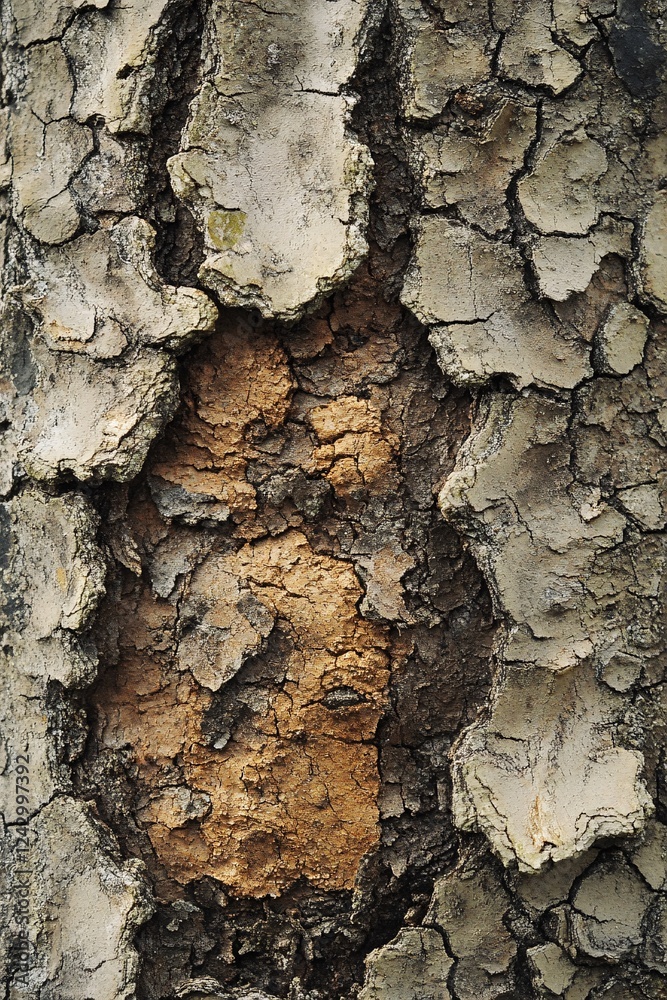 Poster closeup of rough tree bark forming abstract pattern
