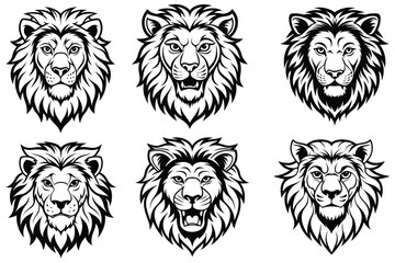 a bold vector of a lion line art face with detailed stripe