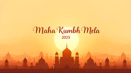 illustration of Sadhu saint of India for grand festival and Hindi text Maha Kumbh Mela, temple background.