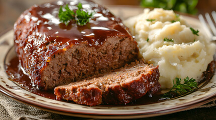 Gourmet American Meatloaf with Mashed Potatoes and Gravy