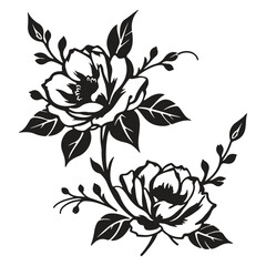 Two roses, black silhouette, white background.

