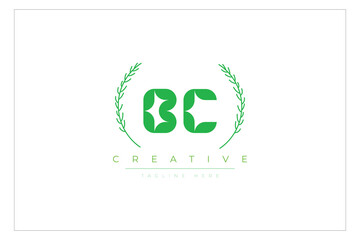 BC letters eco logo with leaf. Fresh nature and healthy leaf logo design.