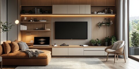 Modern living room design home interior cozy environment perspective