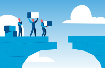 Businessmen closing the gap in the bridge