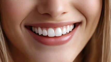 Fototapeta premium Closeup of beautiful natural smiles dental veneers studio setting bright lighting aesthetic dentistry concept