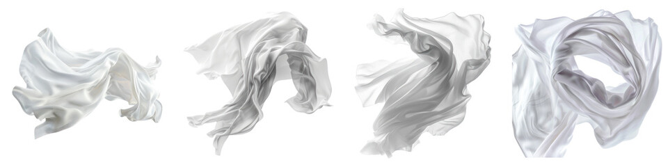 Fabric flying isolated on transparent background, PNG, Set of