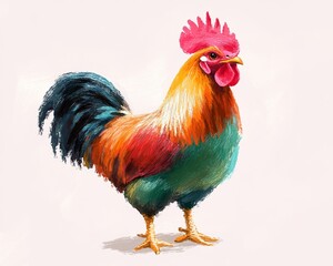 Fototapeta premium High-Contrast Rooster Illustrations for Contemporary Logo Design Colorful Rooster Illustration with Bold Brushstrokes