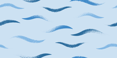 Seamless wave pattern. Wavy grunge brush stroke. Hand drawn water sea  vector background. 