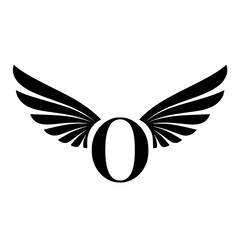 Winged Letter O Black Logo Design , Black letter O with symmetrical wings, forming a bold and stylish logo. Ideal for branding, aviation, business, sports, or creative identity.  
 
