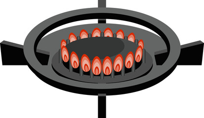Gas stove with fire on cartoon illustration image