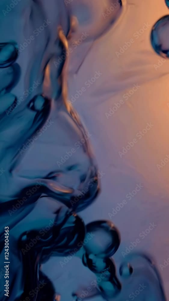 Poster a fluid, abstract landscape with flowing waves in deep blue and warm orange.