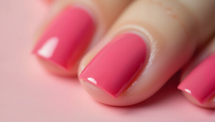 Close-up of rosy nail polish showcasing shine and texture, beauty concept