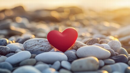 Obraz premium Red heart on white stones a symbol of tranquility and hope