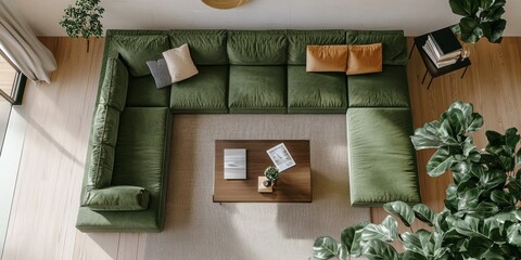 Green Sectional Sofa Living Room Interior Design