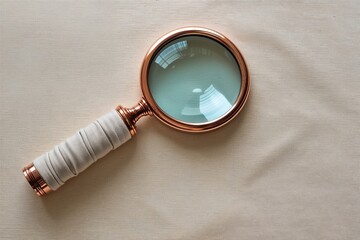 Elegant Copper Magnifying Glass with Fabric Handle on Cream Canvas Background
