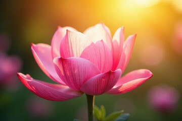 Soft pink petals unfolding in the warm sunlight, bokeh, colors, gentle hue