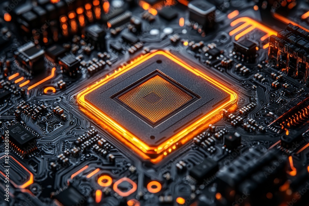 Poster Abstract science and technology background with shimmering connection elements and futuristic interface. Tech abstraction wallpaper. Generated AI