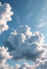Softly lit clouds drifting lazily across the pale blue sky with hints of wispy cirrus, nature, blue
