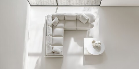 Modern White Sectional Sofa and Coffee Table Arrangement