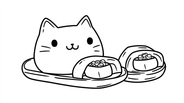 Cute cat sushi slippers; playful illustration