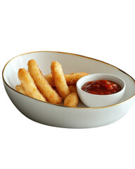 A Plate of Crispy Zucchini Fries Served with a Side of Dipping Sauce, Isolated on Transparent...