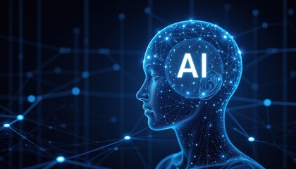 Futuristic AI Concept with Digital Head and Network Connections