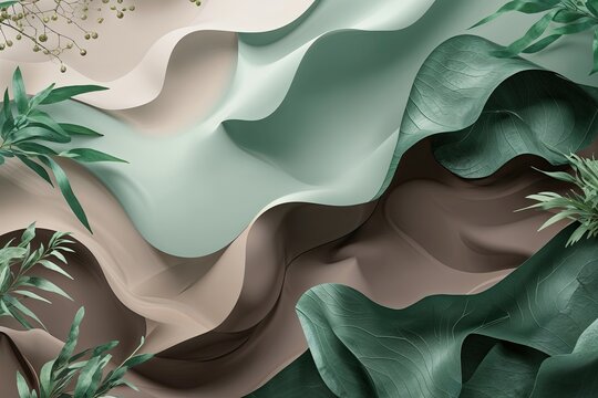 Elegant Abstract Background Featuring Jade Seaweed and Taupe Gradient Texture