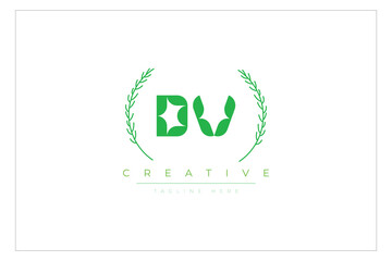 DV letters eco logo with leaf. Fresh nature and healthy leaf logo design.