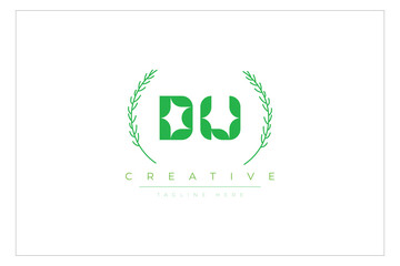DU letters eco logo with leaf. Fresh nature and healthy leaf logo design.