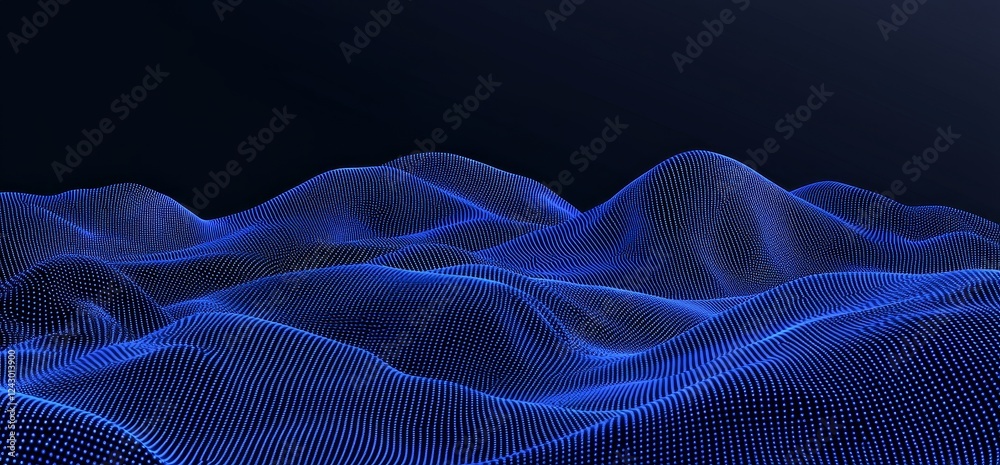 Poster a backdrop with a blue digital technology theme, composed of data dots in a pixel pattern.