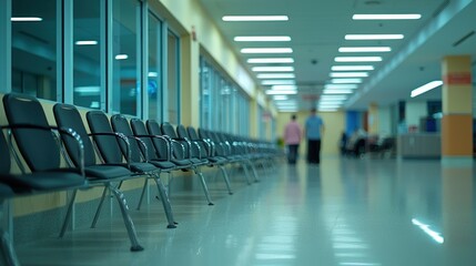 Fototapeta premium Empty Hospital Waiting Room with Rows of Chairs