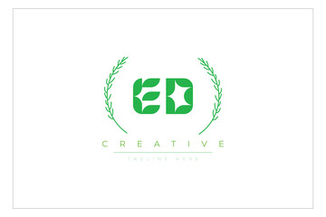 ED letters eco logo with leaf. Fresh nature and healthy leaf logo design.